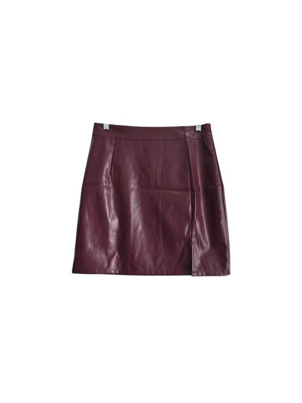 NWT Cupshe Faux Leather Pencil Skirt Sz M Burgundy Wine Red High Waist Mini Slit
